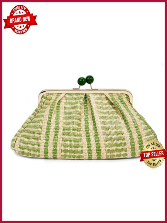 Handbags - Handwoven Straw Clutch Purse with Kiss Lock, Cloud Shape, Woven Summer Bag